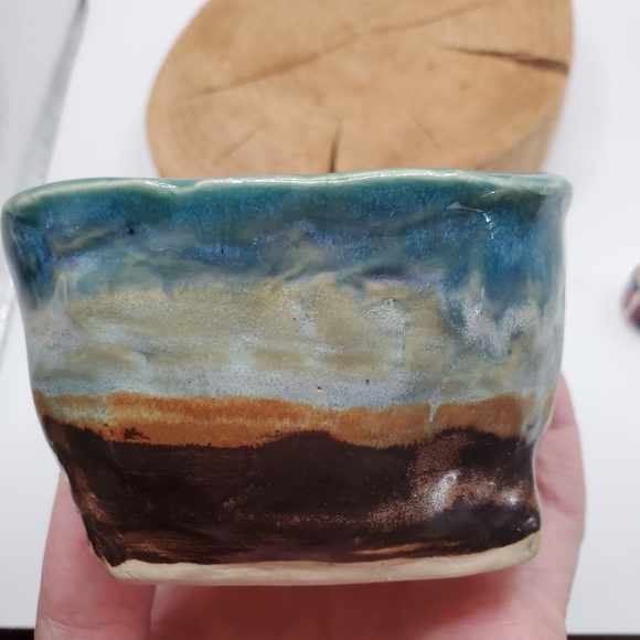 Studio Pottery Signed Desert Landscape Moon Rock Art Kurinuki Square Bowl Vessel - Picture 9 of 11